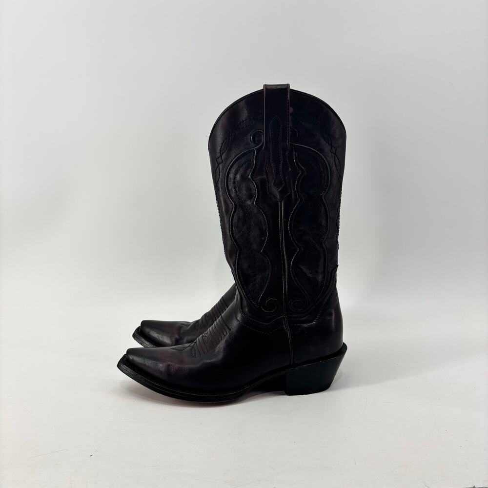 Vaccari Cowboy Boots Burgundy Plum Size 6.5 Leather Classic Stitching